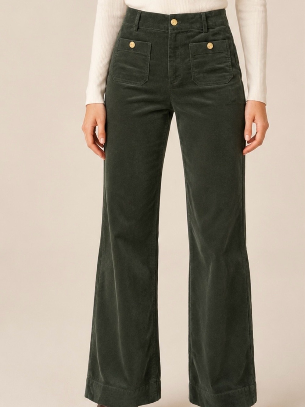 J. Crew Lizzie Dark Green Wide-Leg Corduroy Pants size 27 x 30